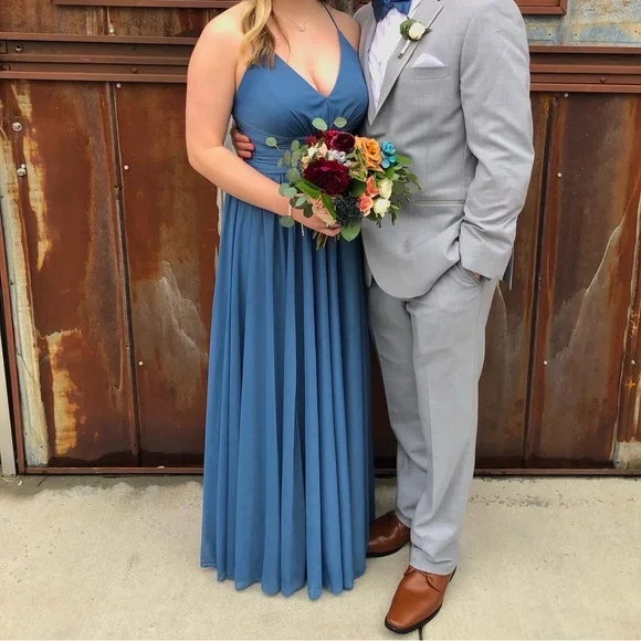 steel blue bridesmaid dresses KissProm main image 1